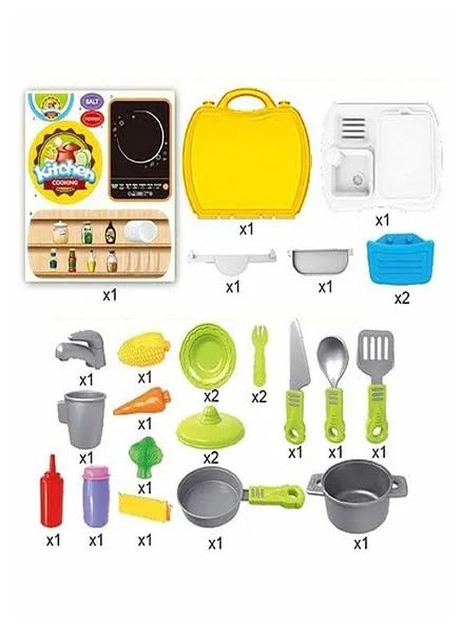 Toy Vibes Plastic Cooking Pretend Play Kit with Toy Briefcase Set of 26 (Yellow) - Image 5